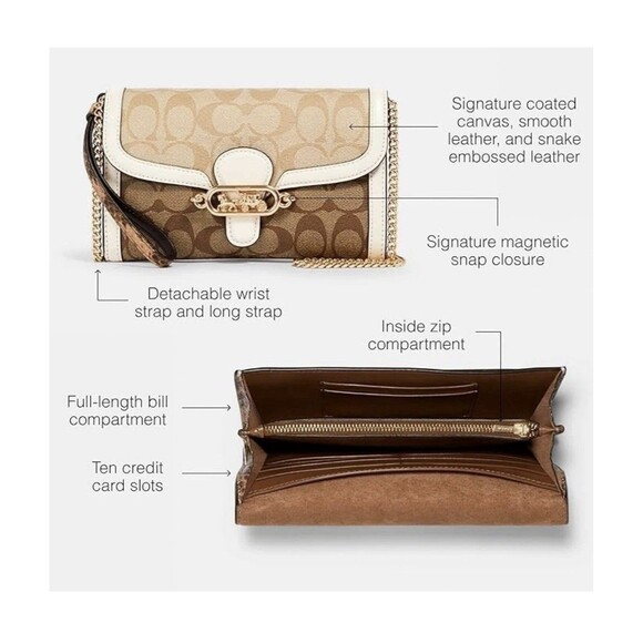 Coach Jade Chain Crossbody In Signature Canvas Shoulder Bag IM/Tan/Sand/Chalk - Picture 2 of 4